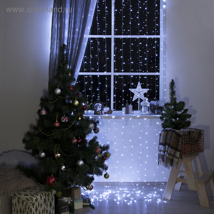 Гирлянда &laquo;Занавес&raquo; 2 х 3 м, IP20, прозрачная нить, 720 LED, свечение белое, 8 режимов, 220 В