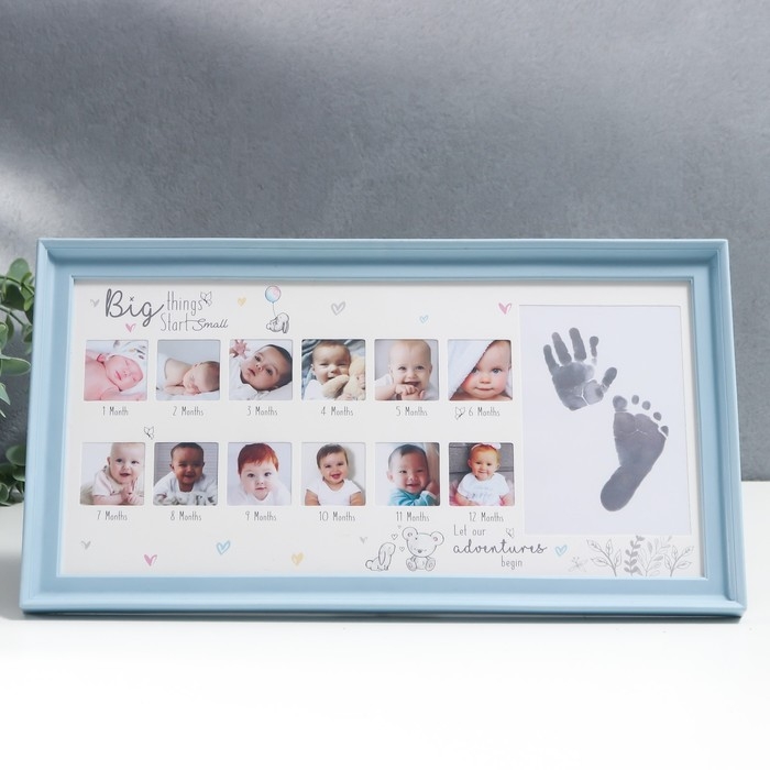 Фоторамка пластик на 13 фото 4х4, 9х13 см Фоторамка пластик на 13 фото 4х4, 9х13 см "Мой первый год" голубая 20,7х38 см