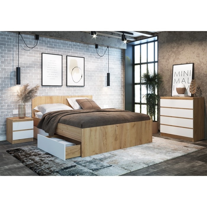 Тумба прикроватная 2 Мадера, 400х420х554, Дуб крафт золотой/Белый