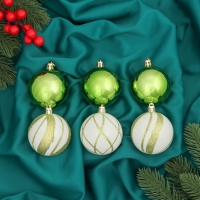 Набор шаров пластик d-6 см, 12 шт "Агнет" волны, бело-зелёный