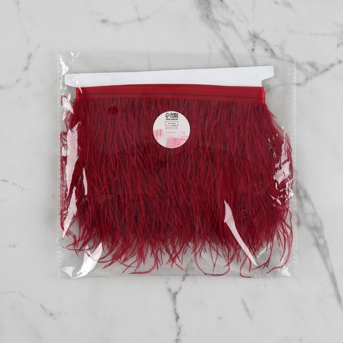 Тесьма с перьями страуса, 8-10 см, 5 &plusmn; 0,5 м, цвет бордовый