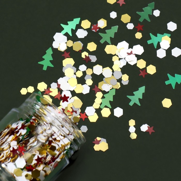 Новый год! Пайетки для декора, «New Year», цвет золотистый/красный/серебристый Новый год! Пайетки для декора, «New Year», цвет золотистый/красный/серебристый