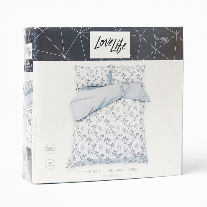 Постельное бельё LoveLife евро Flowers 200х220см,225х240см,50х70см-2шт, жатка, 100% п/э, 100гр/м2