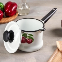 Ковш эмалированный &laquo;Вишневый сад&raquo;, 1 л, металлическая ручка, цвет белый