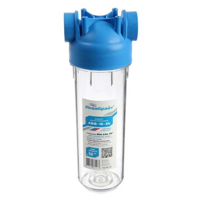 Корпус для фильтра Корпус для фильтра "Аквабрайт" АБФ-10-34, 3/4", для холодной воды, ключ и крепеж, прозрачный