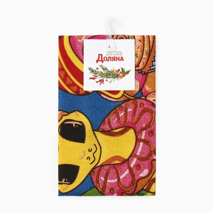 Новый год. Символ года. Змея. Полотенце Доляна "Милые змейки" 28х46 см, 100% хл, рогожка 164 г/м2