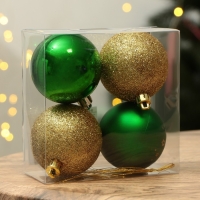 Шары ёлочные новогодние &laquo;С Новым годом!&raquo;, на Новый год, пластик, d=6, 4 шт., цвет зелёный и золотой