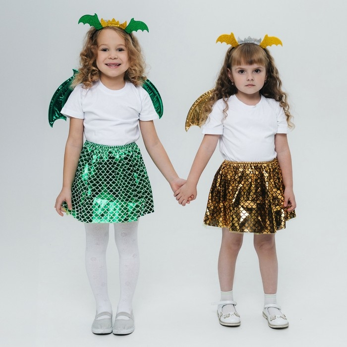 Карнавальный набор &laquo;Зимний дракошка&raquo;, цвет жёлтый: крылья, юбка и ободок