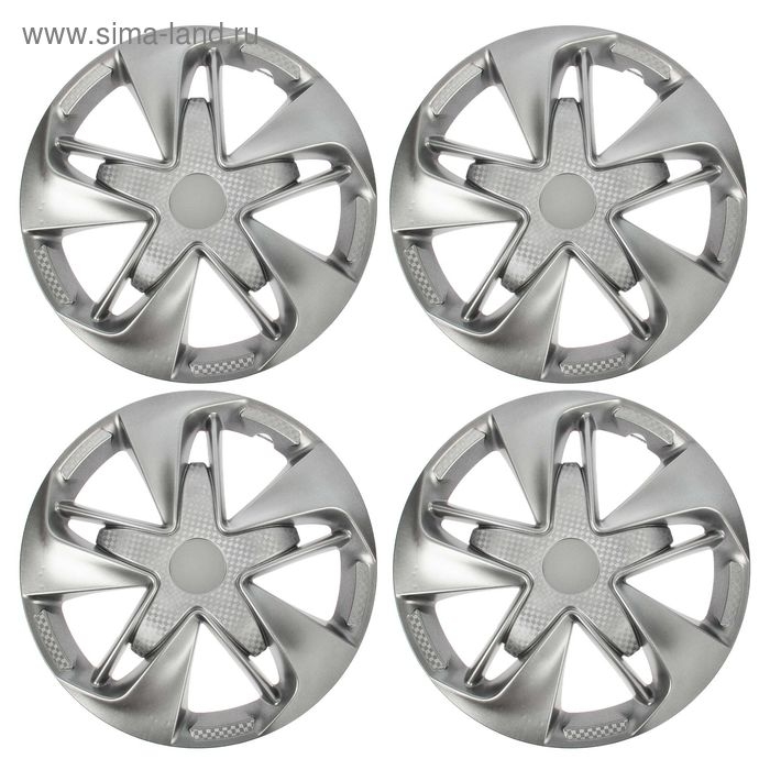 Колпаки колесные R15 "СУПЕР АСТРА", серебристый карбон, набор 4 шт.