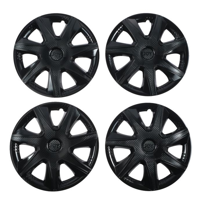 Колпаки колесные R15 Колпаки колесные R15 "ДЖОЙ ", черный глянец, карбон, набор 4 шт