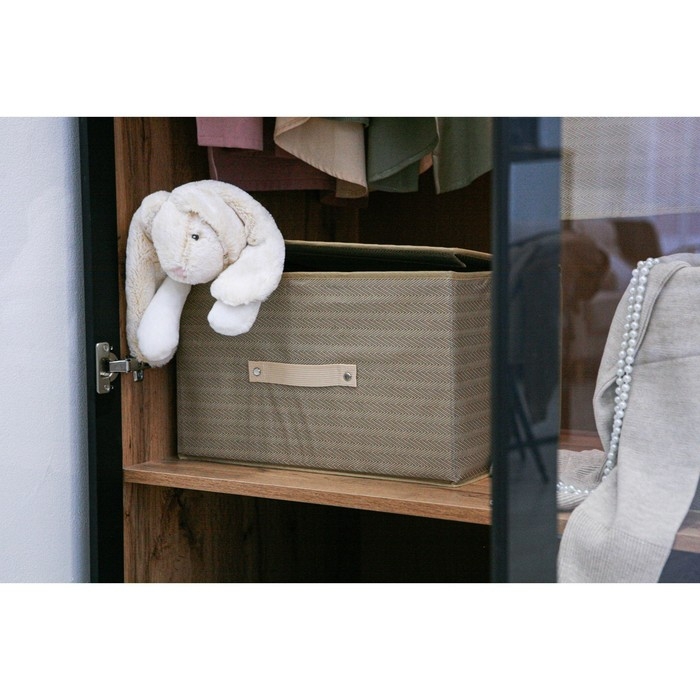 Короб стеллажный для хранения с крышкой Доляна &laquo;Гусиная лапка&raquo;, 40&times;30&times;25 см, цвет бежевый