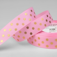 Лента репсовая с тиснением &laquo;Горох&raquo;, 25 мм, 23 &plusmn; 1 м, цвет розовый №004