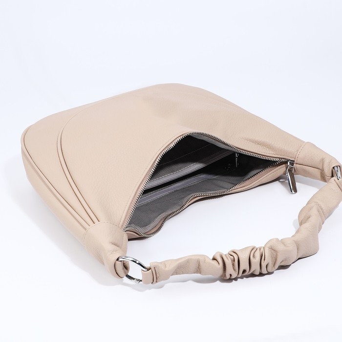 Сумка-мешок на молнии, наружный карман, длинный ремень, цвет бежевый Сумка-мешок на молнии, наружный карман, длинный ремень, цвет бежевый