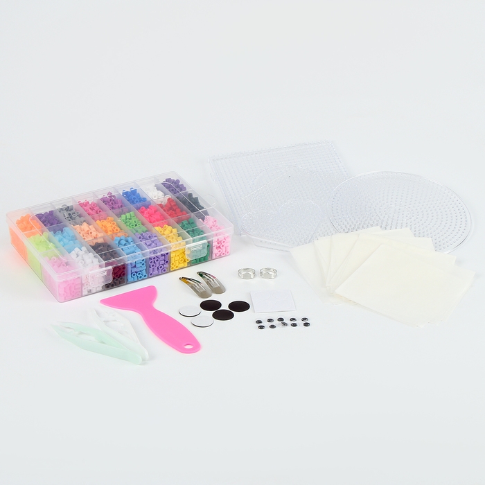 Термомозаика, 24 цвета, светятся в темноте, основа &mdash; 4 шт., пинцет &mdash; 2 шт., магнит &mdash; 5 шт., глазки