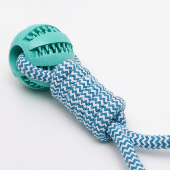 Игрушка канатная плетёная с мячом, до 30 см, до 120 г, голубая Игрушка канатная плетёная с мячом, до 30 см, до 120 г, голубая