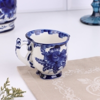 Чайная пара гжель «Кофейная», бело-синий,керамика, Чайная пара гжель «Кофейная», бело-синий,керамика,