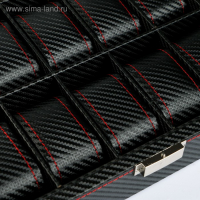 Шкатулка кожзам под часы 10 отделений "Карбон с красной строчкой" 8х28х21 см Шкатулка кожзам под часы 10 отделений "Карбон с красной строчкой" 8х28х21 см