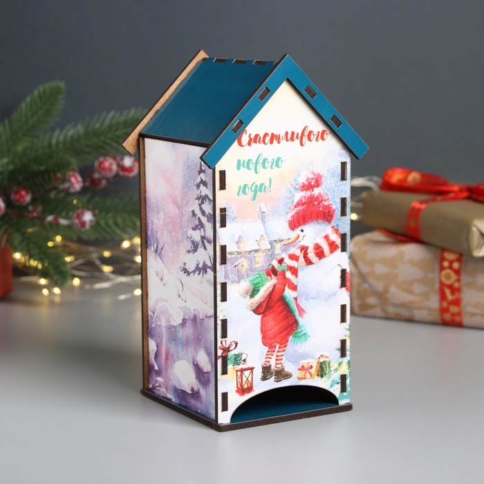 Новогодний чайный домик Новогодний чайный домик "Счастливого НГ" 20х10,5х10 см МИКС