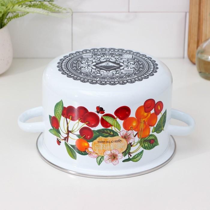 Кастрюля эмалированная &laquo;Черешня&raquo;, 3 л, индукция, цвет белый