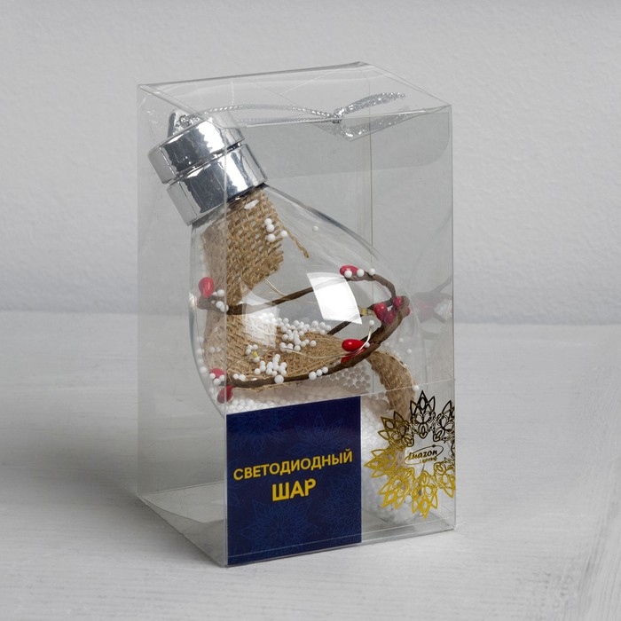 Ёлочный шар &laquo;Новый год&raquo;, батарейки, 5 LED, свечение тёплое белое