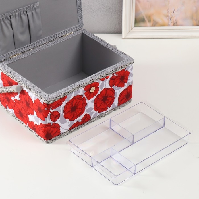 Шкатулка для рукоделия Шкатулка для рукоделия "Красные маки на белом" 19х26х14,5 см