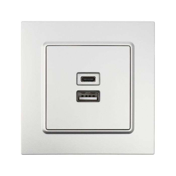 Розетка с USB-A + USB-C разъёмами, 2.1 A, 5В, TOT Elegant, скрытая, серебристая Розетка с USB-A + USB-C разъёмами, 2.1 A, 5В, TOT Elegant, скрытая, серебристая