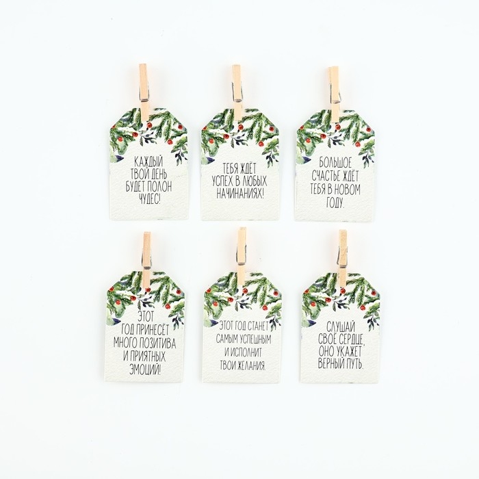 Новогодние украшения для бокалов на Новый год с предсказаниями, шильдики, 3,5 х 5 см, 6 шт. Новогодние украшения для бокалов на Новый год с предсказаниями, шильдики, 3,5 х 5 см, 6 шт.