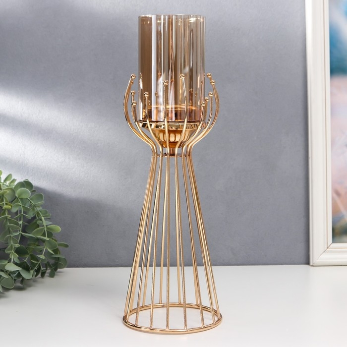 Подсвечник металл на 1 свечу Подсвечник металл на 1 свечу "Каркас с золотыми шариками" золото 37х12х12 см