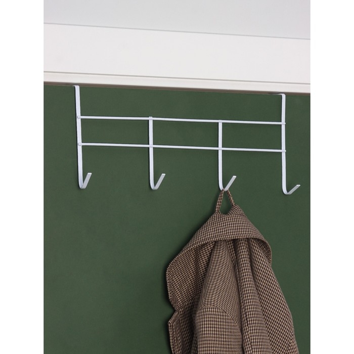 Вешалка на дверь на 4 крючка Доляна &laquo;Моно&raquo;, 34,5&times;8,5&times;16 см, цвет белый