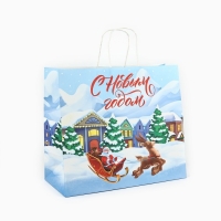 Пакет подарочный новогодний крафтовый &laquo;С Новым годом&raquo;, 28 х 15 х 32 см , Новый год