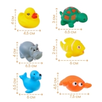 Набор резиновых игрушек для ванны &laquo;Морские животные&raquo;, с пищалкой, 6 шт, виды МИКС, Крошка Я