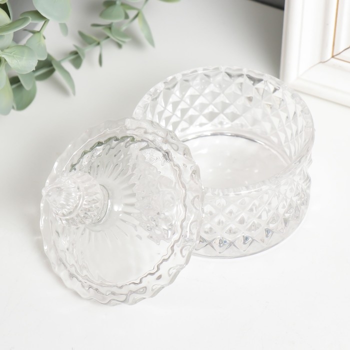 Шкатулка стекло Шкатулка стекло "Ромбы и купол" прозрачная 10х8х8 см