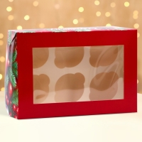 Новый год. Коробка для 6 капкейков с окном "Загадай желание", 25 х 17 х 10 см, упаковка