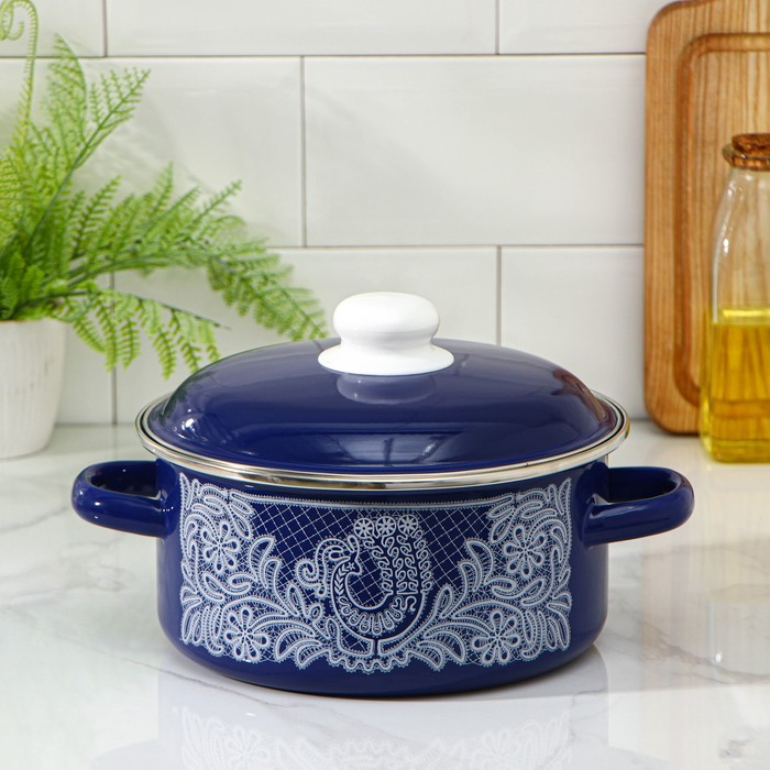 Кастрюля эмалированная &laquo;Вологодское кружево&raquo;, 3 л, индукция, цвет синий