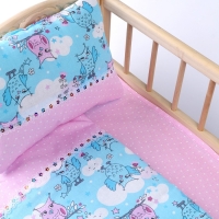 Кукольное постельное"Совята в облаках с розов,"х/б,простынь 46*36,одеяло,46*36,подушка 23*17
