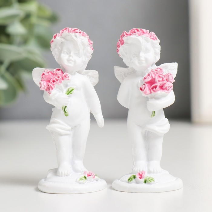 Фигурка полистоун Фигурка полистоун "Ангел с букетом розовых роз" МИКС 6,5х2,5х2,5 см