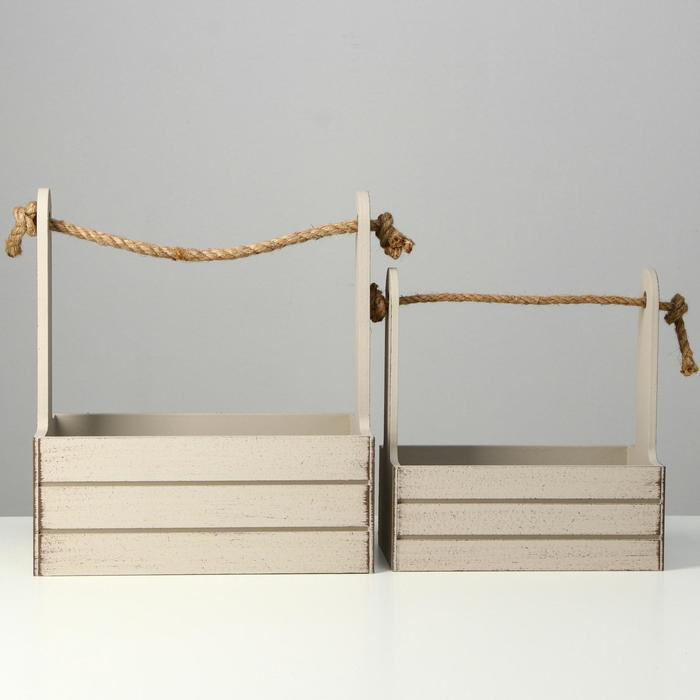 Набор кашпо деревянных 2 в 1 (25.5&times;15&times;30; 20&times;12&times;23) "Прованс", светло-серый