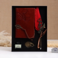 Набор подарочный 4в1 "Стимпанк": блокнот, перьевая ручка красная, чернила, наконечники