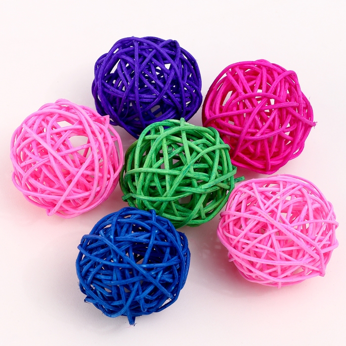 Шар декоративный из лозы, набор 6 шт, размер 1 шт 5 см, цвет МИКС