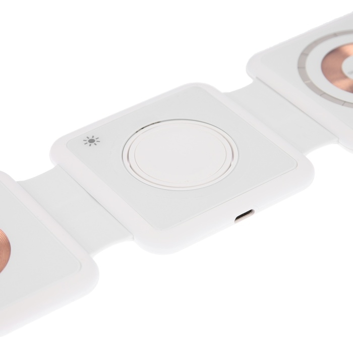 Беспроводная зарядка 3 в 1 H39, 15 W, подсветка, поддержка MagSafe, складная, стекло, белая Беспроводная зарядка 3 в 1 H39, 15 W, подсветка, поддержка MagSafe, складная, стекло, белая