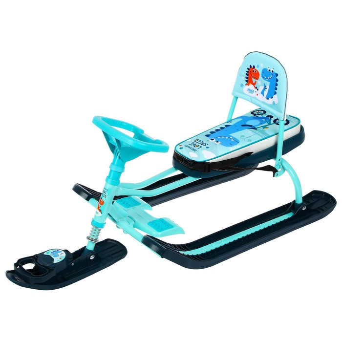Снегокат &laquo;Тимка спорт 4-1 Динозавр&raquo;, ТС4-1/Д, со спинкой и ремнём безопасности, цвет голубой