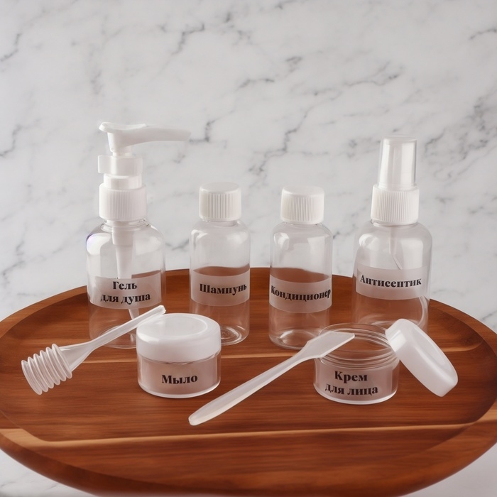 Набор для хранения с наклейками, в чехле, 8 предметов, цвет прозрачный/белый