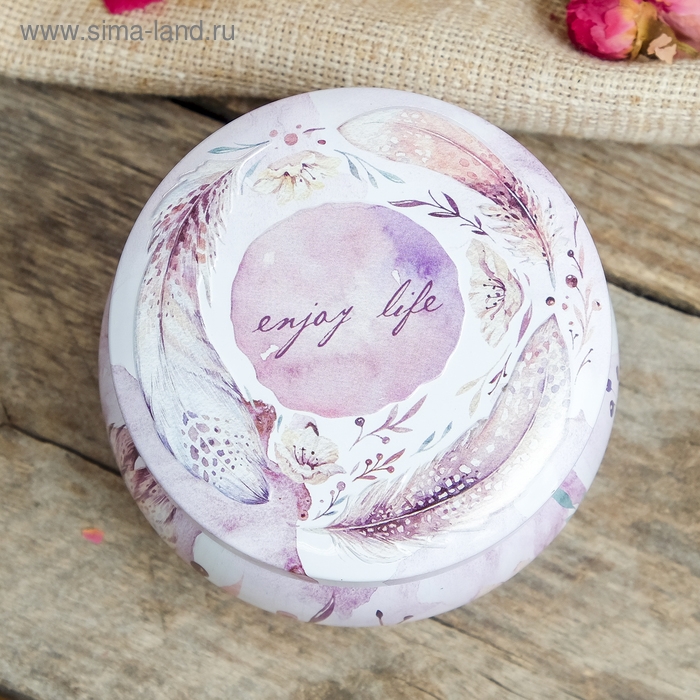 Шкатулка металл круг Шкатулка металл круг "Пёрышки" 5х7х7 см