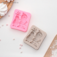 Молд новогодний &laquo;Дед Мороз и олень&raquo;, силикон, 6,5&times;5,7&times;1,8 см, цвет розовый