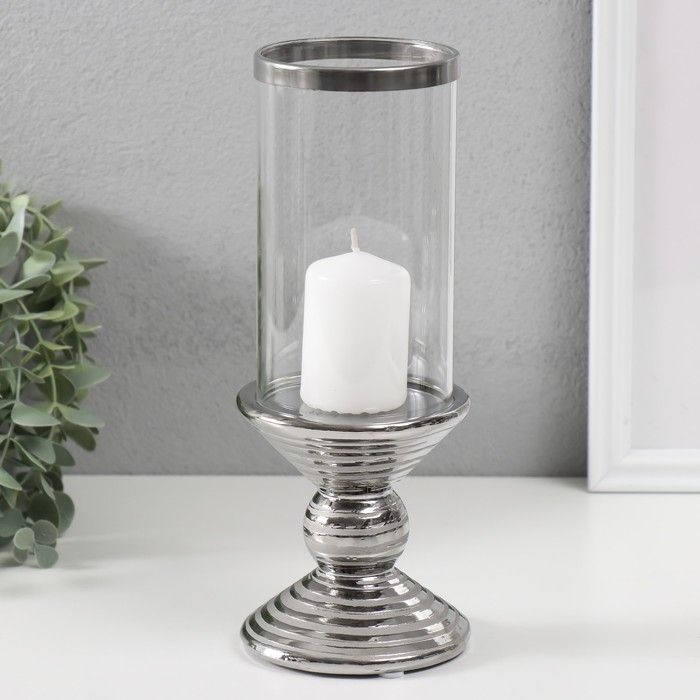 Подсвечник керамика, стекло на 1 свечу Подсвечник керамика, стекло на 1 свечу "Иллюзия. Зебра" d=7,5 см серебро 9х9х24 см