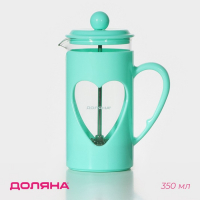 Чайник заварочный френч - пресс Доляна «Комплимент», 350 мл, стекло, цвет бирюзовый Чайник заварочный френч - пресс Доляна «Комплимент», 350 мл, стекло, цвет бирюзовый
