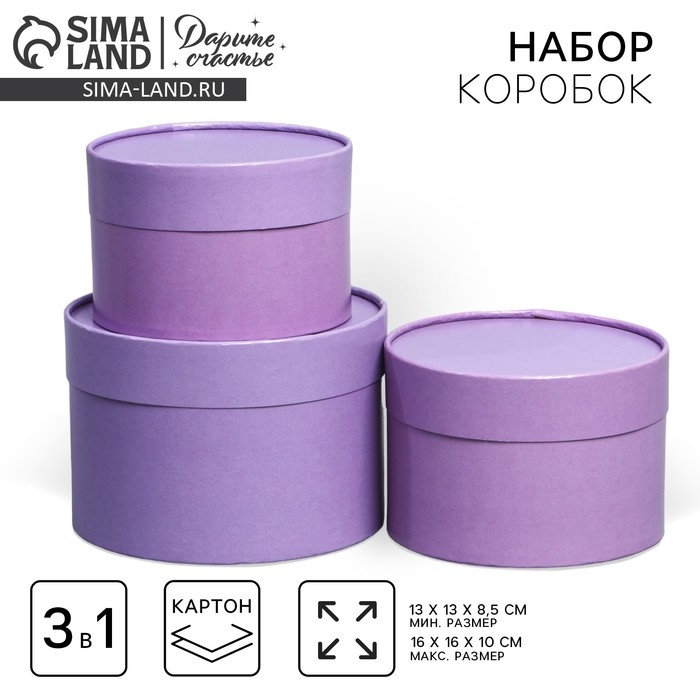 Набор шляпных коробок 3 в1, упаковка подарочная, (16х10,14х9,13х8,5) лавандовый Набор шляпных коробок 3 в1, упаковка подарочная, (16х10,14х9,13х8,5) лавандовый