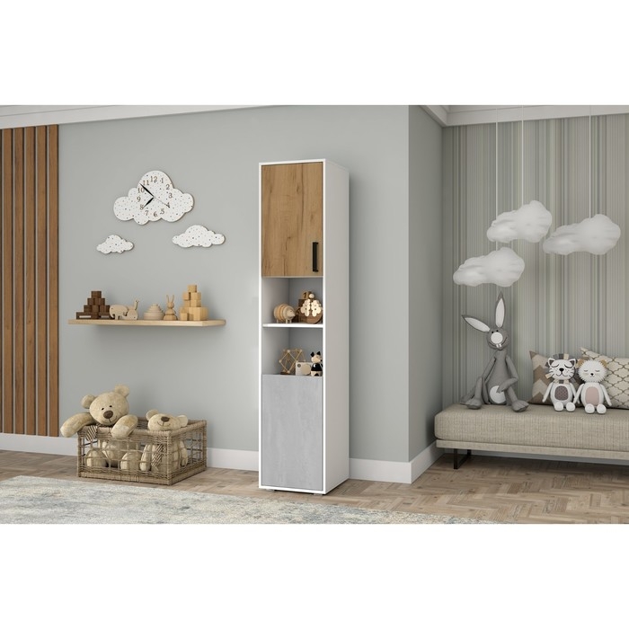 Стеллаж Юпитер, 435х445х2015, Белый/Дуб крафт/Бетон