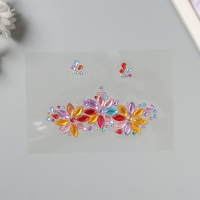 Наклейка пластик стразы на лицо "Три цветка" разноцветная 14,5х16 см