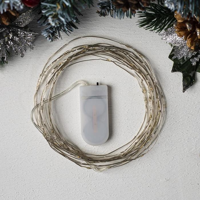 Гирлянда «Нить» 5 м роса, IP20, серебристая нить, 50 LED, батарейки CR2032х2 (в комплекте), свечение фиолетовое Гирлянда «Нить» 5 м роса, IP20, серебристая нить, 50 LED, батарейки CR2032х2 (в комплекте), свечение фиолетовое